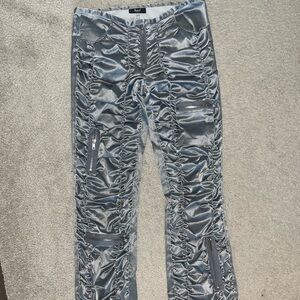 Silver Ruched Cargo Pants